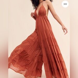 - Lola Gets Jumpsuit Erika Pena  Rust OS Flowy tiered boho romper Dress